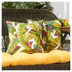 Set Of 2 Palm Leaves Multi Outdoor Square Throw Pillows - Kensington Garden