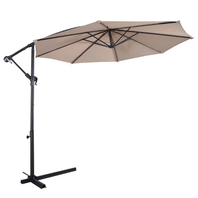 Costway 10' Hanging Umbrella Patio Sun Shade Offset Outdoor Market W/t Cross Base Beige 3 Costway 10' Hanging Umbrella Patio Sun Shade Offset Outdoor Market W/t Cross Base Beige