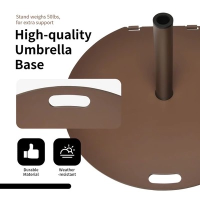 Costway Patio 50LBS Umbrella Base Market Umbrella Stand Wheels Handle Brown 9 Costway Patio 50LBS Umbrella Base Market Umbrella Stand Wheels Handle Brown - Image 7