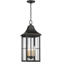 John Timberland Sunderland Vintage Outdoor Hanging Light Black Gold 24 3/4" Clear Glass Panels For Post Exterior Barn Deck House Porch Yard Patio Home -Outdoor Decoration Store GUEST d502ba77 3614 4e58 a0fb 0425bae56638