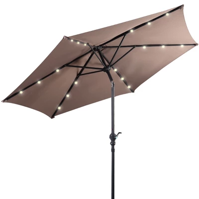 Costway 9ft Patio Solar Umbrella LED Patio Market Steel Tilt W/ Crank Outdoor (Tan) 8 Costway 9ft Patio Solar Umbrella LED Patio Market Steel Tilt W/ Crank Outdoor (Tan) - Image 6