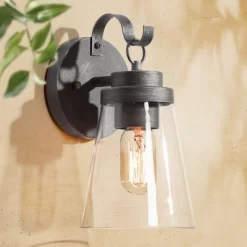 10" Metal/Glass Outdoor Wall Lamp Black/Silver - LNC