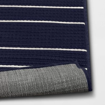 7'x10' Thin Stripe Rectangular Woven Outdoor Area Rug Navy/Ivory - Threshold™ 5 7'x10' Thin Stripe Rectangular Woven Outdoor Area Rug Navy/Ivory - Threshold™ - Image 3