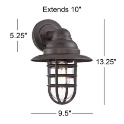 John Timberland Marlowe Industrial Outdoor Wall Light Fixture Galvanized Hooded Cage 13 1/4" Clear Glass For Post Exterior Barn Deck House Porch Yard -Outdoor Decoration Store GUEST daf0da8a cd08 4e4e bf86 ce6307ded1ef