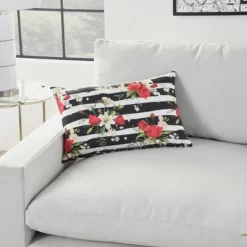 Reversible Indoor/Outdoor Rose And Zebra Print Throw Pillow Black/White - Mina Victory -Outdoor Decoration Store GUEST e1179dc9 6839 479f 9b6e 486e12a14d9d