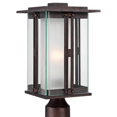 Franklin Iron Works Rustic Industrial Outdoor Post Light With Pier Mount Bronze Metal 15 3/4" Clear Frosted Glass For Exterior Deck House Porch Yard 4 Franklin Iron Works Rustic Industrial Outdoor Post Light With Pier Mount Bronze Metal 15 3/4" Clear Frosted Glass For Exterior Deck House Porch Yard - Image 2