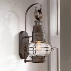 John Timberland Galt Rustic Outdoor Wall Light Fixture Oil Rubbed Bronze Motion Sensor Dusk To Dawn 19 3/4" Clear Seedy Glass For Post Exterior Barn