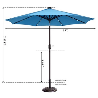 9-Foot Patio Umbrella - Deck Shade With Solar Powered LED Lights, Push Button Tilt, And Fade Resistant, UV Protection Canopy By Villacera (Blue) 6 9-Foot Patio Umbrella - Deck Shade With Solar Powered LED Lights, Push Button Tilt, And Fade Resistant, UV Protection Canopy By Villacera (Blue) - Image 4