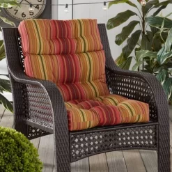 Kinnabari Stripe Outdoor High Back Chair Cushion - Kensington Garden
