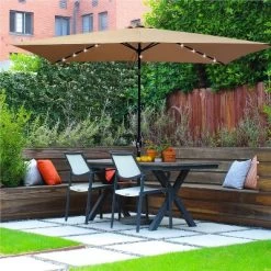 Wellfor 6.5'x10' Rectangular Outdoor Market Umbrella With 26 Solar LED Lights Taupe -Outdoor Decoration Store GUEST e42b34e5 5445 41ba 91e8 7c737e35636d