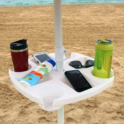 Sunnydaze Decor Sunnydaze Outdoor Drink And Snack Table With Tray Slots And 4 Cup Holders For Beach Umbrella Poles - White 3 Sunnydaze Decor Sunnydaze Outdoor Drink And Snack Table With Tray Slots And 4 Cup Holders For Beach Umbrella Poles - White