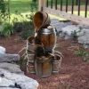 24" Indoor/Outdoor Tiered Barrels And Buckets Fountain Brown - Alpine Corporation