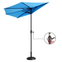 Half Round Patio Umbrella With Easy Crank – Compact 9ft Semicircle Outdoor Shade Canopy For Balcony, Porch, Or Deck By Nature Spring (Blue)