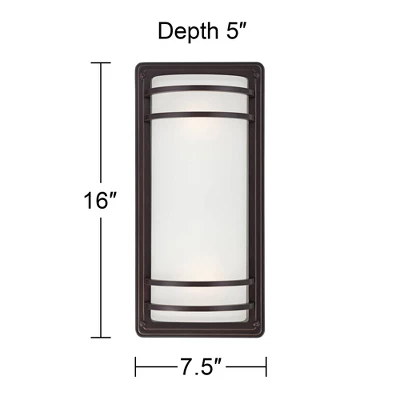 John Timberland Habitat Modern Industrial Outdoor Wall Light Fixtures Set Of 2 Rubbed Bronze 16" Opal Glass For Post Exterior Barn Deck 8 John Timberland Habitat Modern Industrial Outdoor Wall Light Fixtures Set Of 2 Rubbed Bronze 16" Opal Glass For Post Exterior Barn Deck - Image 6