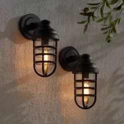 John Timberland Marlowe Industrial Outdoor Wall Light Fixtures Set Of 2 Bronze Metal Cage 13 1/4" Clear Glass For Post Exterior Barn Deck House Porch -Outdoor Decoration Store GUEST eaf0043e 3f61 4081 85a5 d2715d324e33