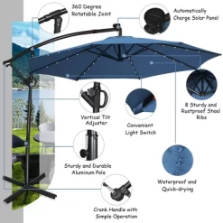 Costway 10FT Patio Offset Umbrella Solar Powered LED 360Degree Rotation Aluminum Blue -Outdoor Decoration Store GUEST ebdbc90a 1b4d 49f0 9bc2 4e127caa34bd