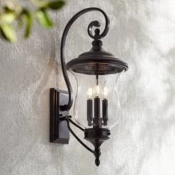 Franklin Iron Works Carriage Outdoor Wall Light Fixture Bronze LED 26 3/4" Clear Seedy Glass For Post Exterior Barn Deck House Porch Yard Posts Patio