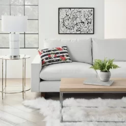 Reversible Indoor/Outdoor Rose And Zebra Print Throw Pillow Black/White - Mina Victory -Outdoor Decoration Store GUEST ee806dcf b1e5 4aee 9e09 4d3f5a873003