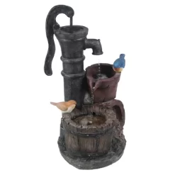LuxenHome Resin Farmhouse Barrel And Water Pump Outdoor Fountain -Outdoor Decoration Store GUEST ef1a0932 b375 4303 a780 2d9efc87d7fc