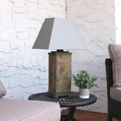 Sunnydaze Decor Sunnydaze Contemporary Natural Slate And Fabric Cream Shade Indoor/Outdoor Weather-Resistant Table Lamp -Outdoor Decoration Store GUEST f156bed4 28c4 4c60 bb11 fd5d93d433b9
