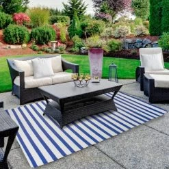 Northlight 4' X 6' Blue And White Striped Rectangular Outdoor Area Rug