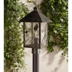 Franklin Iron Works French Garden Rustic Farmhouse Outdoor Post Light Bronze Leaf And Vine Motif 17" Clear Seedy Glass For Exterior Light Barn Deck