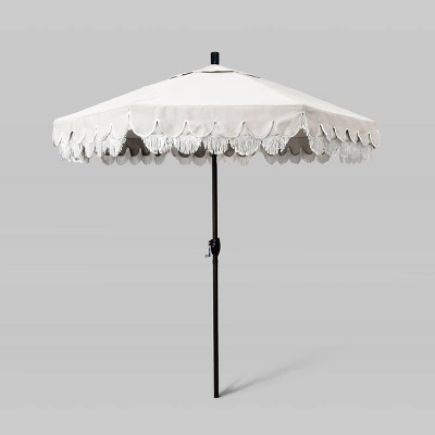 7.5' Sunbrella Scallop Base Fringe Market Patio Umbrella With Push Button Tilt - Bronze Pole - California Umbrella 5 7.5' Sunbrella Scallop Base Fringe Market Patio Umbrella With Push Button Tilt - Bronze Pole - California Umbrella - Image 3