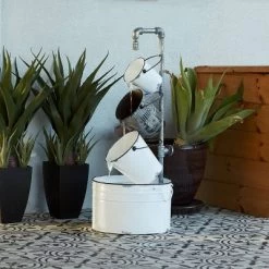 33" Rustic Metal Pails Fountain Cream White - Alpine Corporation