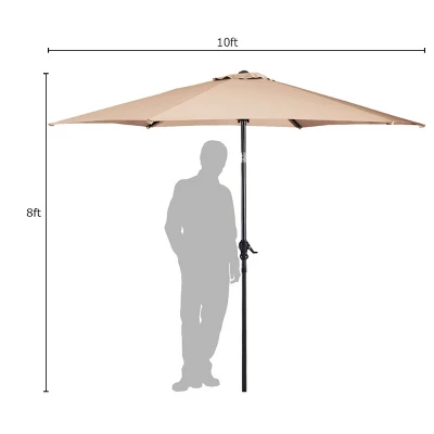 Costway 10FT Patio Umbrella 6 Ribs Market Steel Tilt W/Crank Outdoor Garden Beige 4 Costway 10FT Patio Umbrella 6 Ribs Market Steel Tilt W/Crank Outdoor Garden Beige - Image 2