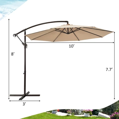 Costway 10FT Patio Offset Hanging Umbrella Easy Tilt Adjustment 8 Ribs Backyard BurgundyBeigeTanBlue 4 Costway 10FT Patio Offset Hanging Umbrella Easy Tilt Adjustment 8 Ribs Backyard BurgundyBeigeTanBlue - Image 2