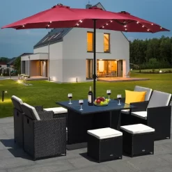 Costway 15Ft Patio Double-Sided Solar LED Market Umbrella Crank Base BeigeTanOrangeBurgundy -Outdoor Decoration Store GUEST fe786d54 8e1d 4c99 ab77 70b558474b0a